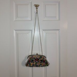 Beaded Floral Clutch Bag silver multicolored